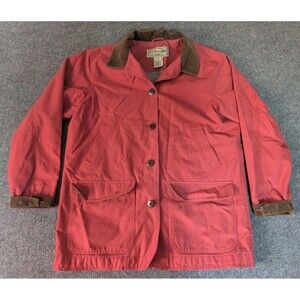 Vintage LL Bean Barn Jacket Womens Sz L Canvas Chore Coat w/ Corduroy Collar Red
